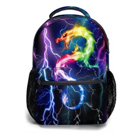 Rainbow Colored Dragon Lightning Backpack for Boys Girls Cool School Casual Basic Elementary Book Bag Lightweight Large Capacity Bookbag for Primary Kids Teens Students Travel Hiking Camping Daypack