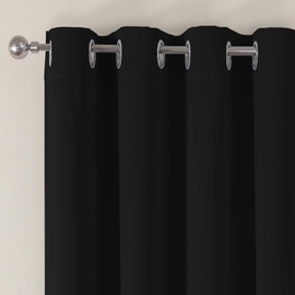 VEHEDE Short Small Window Blackout Curtains 45 Inch Drop, Eyelet Thermal Insulated Curtains for Cafe, Soft Black Out Bedroom Curtains, Living Room Curtains & Drapes, W46 x L45 Inch, Black, 2 Panels