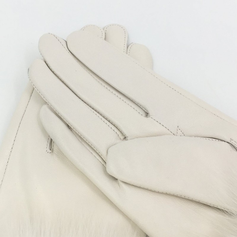 Sandy Ting Winter Women's Lambskin Leather Gloves with Fox Fur