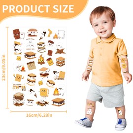 Smores Temporary Tattoos - 200+ Smores Dessert Tattoo Stickers for Birthday Party Decorations, Camping Party Favors Supplies for Girls Boys Kids, School Prize(8 Sheets)