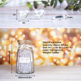 Babenest 215pcs Clear Heart Acrylic, 1Inch Crystal Rhinestones, Diamond Fake Gems Vase Filler for Table Scatters Wedding Party Event Anniversary Decoration Favor
