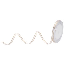 sourcing map 1/4 Inch 25 Yard Wide Satin Ribbon with Gold Edges Border Grosgrain Fabric Ribbon for Gift Wrapping Wedding Bouquet, White