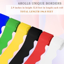 6 Rolls Colorful Bulletin Board Borders, 196.8 ft Scalloped Borders Trim for Classroom, Bulletin Board, White Board Decor