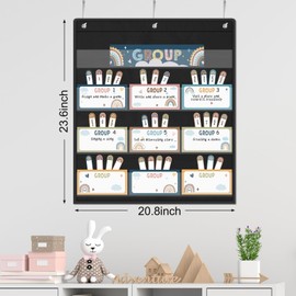 Boho Small Group Management Pocket Chart with 64 Cards, Boho Style Classroom Group Pocket Chart for Small Group Organizer and On Task, Pocket Chart for Classroom Must Haves Supplies