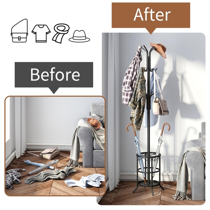 FILWH Coat Rack Freestanding with Umbrella Stand Coat Rack Stand