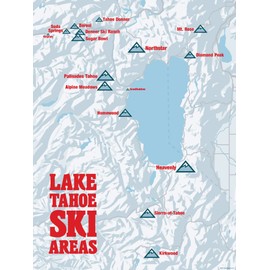 Lake Tahoe Ski Resorts Map 18x24 Poster (White & Red)