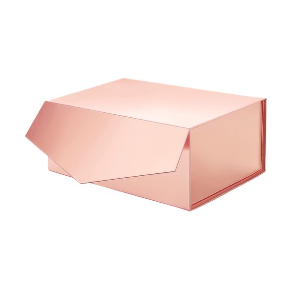 ROSEGLD Gift Box 9x6.5x3.8 Inches, Glossy Gift Box with Lid, Bridesmaid Gift Box, Rectangle Collapsible Box with Magnetic Lid for Gift Packaging (Glossy Rose Gold)