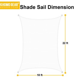 KHOMO GEAR Rectangular Sun Shade Sail 18 x 22 Ft UV Block Fabric - White