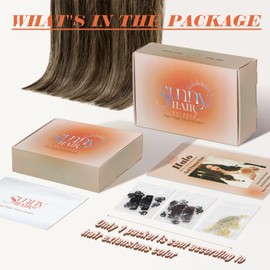 Sunny Wire Hair Extensions Real Human Hair Ombre Black Crown Hair Extensions with Clip ins Balayage Black Roots to Dark Brown with Caramel Brown Ombre Invisible Wire Hair Extensions 14inch 80g