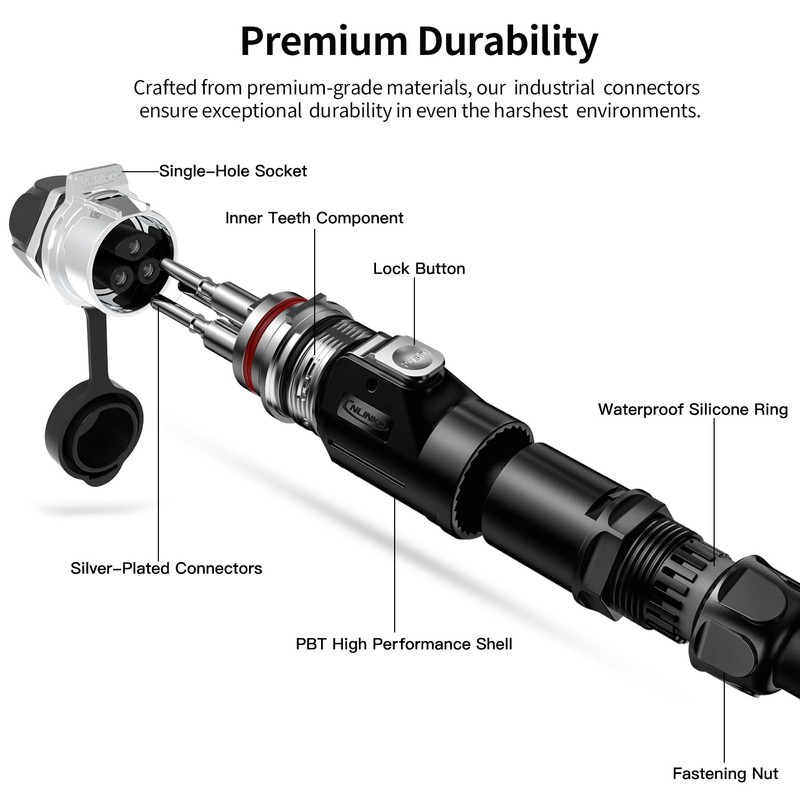CNLINKO LP-28 3-Pin Waterproof Connector Screw Lock Circular Connector, IP68