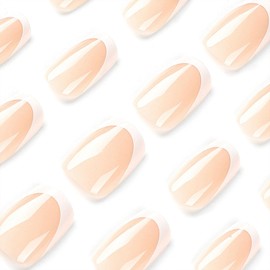 Xenophoer White French Tip Medium Press on Nails Square Fake Nails Acrylic Glue on Nails with Designs Nails Press ons for Women Daily Wear 24 Pcs
