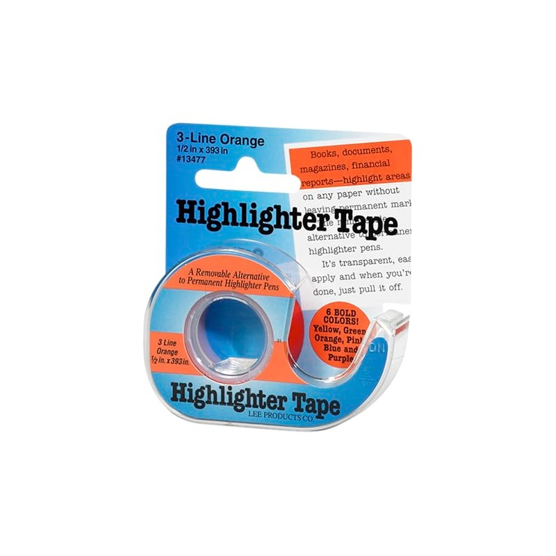 Lee 3-Line Removable Highlighter Tape, 1/2 X 393 Inches with
