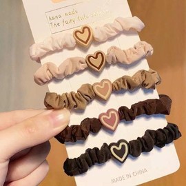 Full Shine Hair Band for Girls Soft as Silk Fashion Ties and Bands for Thin, Thick Hair Styling Random Color Scrunchies with Heart Charm