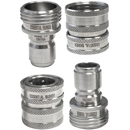Essential Washer ¾” Stainless Steel Garden Hose Quick Connect Fittings | Plug & Coupler Set of 2