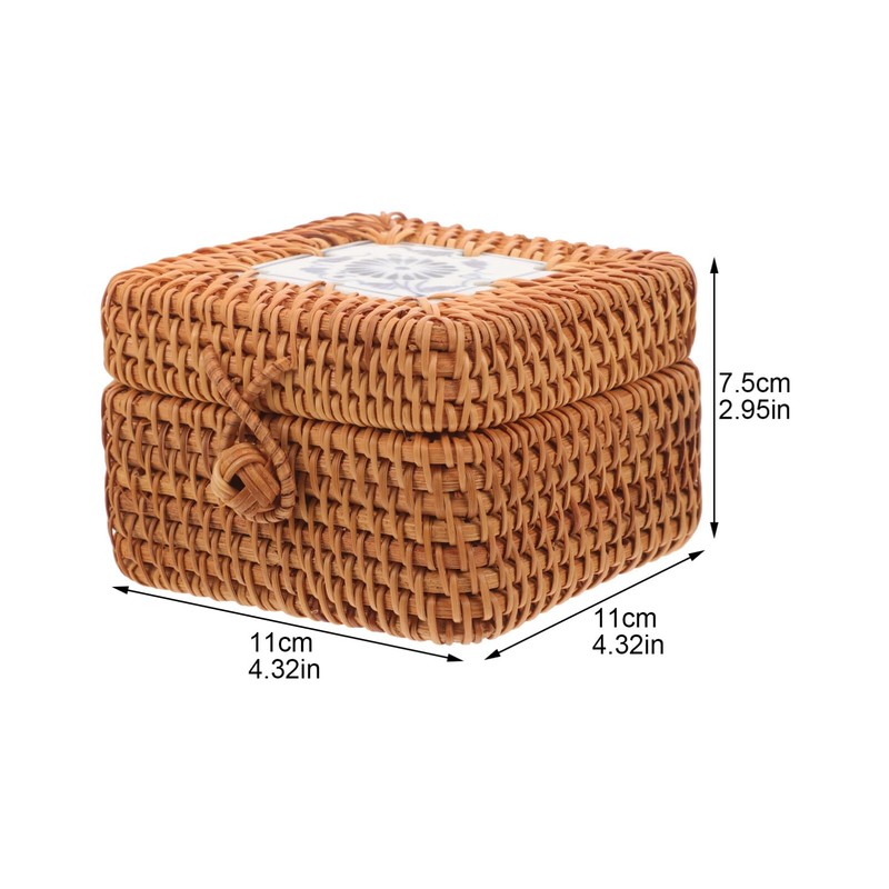 Kichvoe Rattan Storage Box Sundries Organizer Trinket Chest Desktop Storage