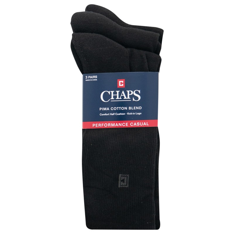 Chaps Men's Assorted Solid Dress Crew Socks (3 Pack), Black,
