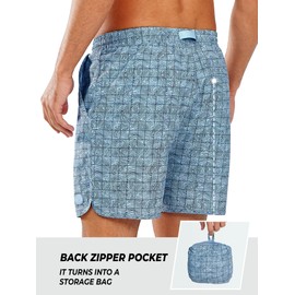 NORTHYARD Men's Swim Trunks 5" Quick Dry Swim Shorts with Mesh Liner Packable for Swimwear Surfing Beach Travel, Light Blue Contourlines, L