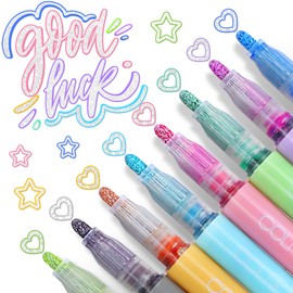 Sinwind Double-Line Outline Pen, 8 Colours, Metallic Pen, Glitter Two-Line Pen, Waterproof Pen, Quick Drying, for DIY Cards / Guest Books / Wedding / Photo Albums