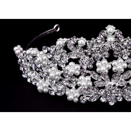 HairPro Rhinestone & Pearl Bridal Tiara/Crown Hair Accessories Perfect for Wedding Prom Birthday Party for Women and Girls
