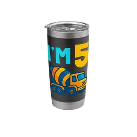 5th Birthday Cement Mixer Truck Concrete Lover I'm 5 Five Stainless Steel Insulated Tumbler