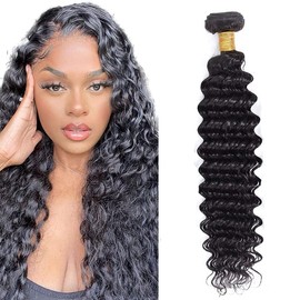 HeioWuio Deep Wave Brazilian Remy Hair 1 Bundles Hair Extensions For Women Hair Weaves Double Weft Human Hair Bundles 16 Inch
