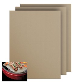 KitchenRaku BBQ Grill Mat, 32X50cm Universal Oven Liners for Bottom of Fan Assisted Ovens, Heavy Duty, Reusable and Washable, Suitable for Gas, Charcoal BBQ (Khaki, 3PCS)