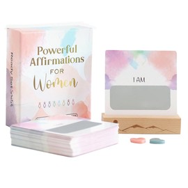 Ready Set Scratch - Powerful Affirmations for Women - 52 Scratch Off Cards with Wooden Stand & Heart Scratchers - Messages for Encouragement, Confidence Building, Empowerment, Self Care - Gift Box Set