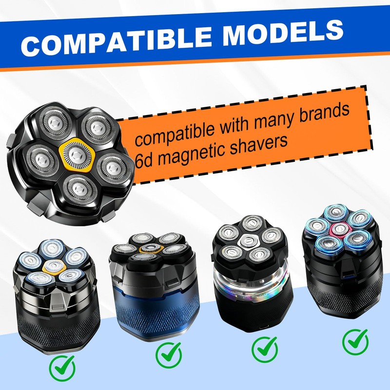 Magnetic 6 Blades Head Shaver Replacement Heads for Many 6D