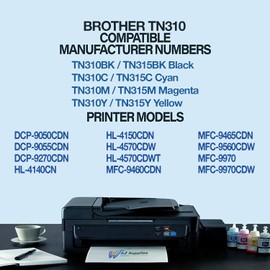 AZ SUPPLIES Toner | 50% More Print Yield | 4-Pack Replace Brother TN310 TN310BK, TN310C, TN310Y, TN310M for use in Brother HL-4150CDN, HL-4570CDW, HL-4570CDWT, MFC-9460CDN, MFC-9560CDW