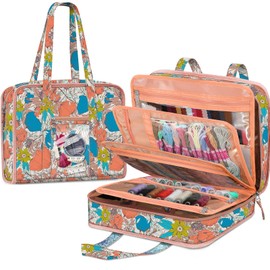 FINPAC Sewing and Craft Supplies Storage Tote, Large Capacity Travel Packing Organizer Bag with Clear Pockets and Handle for Knitting, Crochet, Art, Sewing Accessories (Vintage Floral)