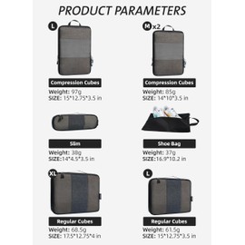 Bagail Ultralight Packing Cubes 7 Set, 3 Compression Packing Cubes 3 Packing Organizers With 1 Shoe Bag-Black Mesh