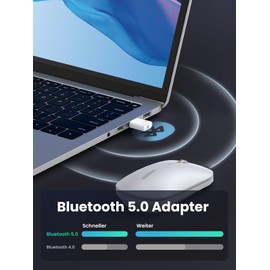 UGREEN Bluetooth Adapter für PC, Bluetooth Stick für Windows 11/10/8.1/7, USB Bluetooth Dongle für Desktop PC, Laptop, Maus, Tastatur, Kopfhörer, Controller (Weiß)
