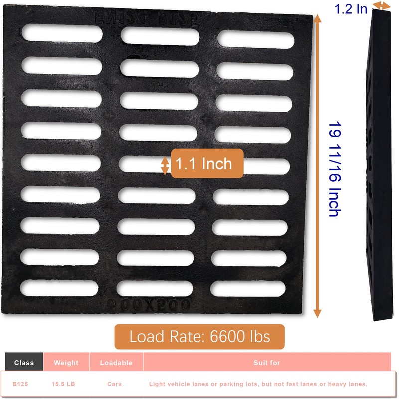DuuMuut Cast Iron Drain Grate, 20x20 Outdoor Drain Cover, B