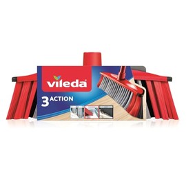 Vileda 3Action Indoor Broom with 3 Different Bristles, Red - Grey, 28 x 14 x 4 Cm