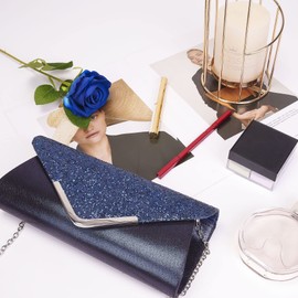 Larcenciel Women's Evening Clutch Wallet with Sequins, Shoulder Crossbody Bag, Shiny Wedding Purse, Bridal or Prom Handbag, Cocktail Party Bag Blue