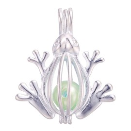 Vie jeune 10pcs Pearl Cage Bright Silver Beads Cage Locket Pendant Jewelry Making-For Oyster Pearls, Essential Oil Diffuser, Fun Gifts (Frog)