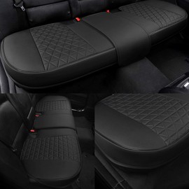 Black Panther Luxury PU Leather Rear Car Seat Cover Adjustable Length (49-55'') Back Seat Protector Fits 90% Vehicles (Sedan SUV Truck), for Seat Bottom Only, Triangle Quilting Design, Black