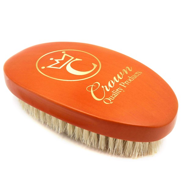 Crown Quality Products “The Original” Curved Wave Brush - Cognac Body, 100% Extra-Soft "Silk" Bristle Hairbrush