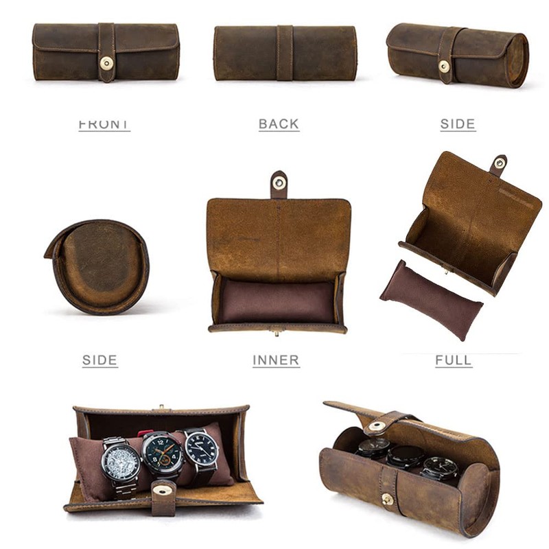 Genuine Leather Travel Watch Case Roll Box Organizer Classic, Contact's