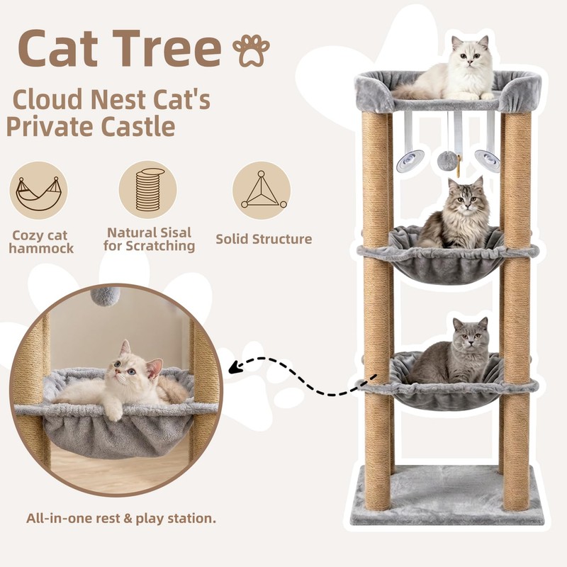 Cat Scratching Post, 4 Scratch Post, Cat Tower for Indoor