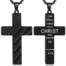 YUCSAWJK Cross Necklace Bracelet Set 24 Inch Stainless Steel Necklace Adjustable Natural Stone Bracelet for Men Boys Holiday Jewelry Gift, 24 inch, stainless steels, no