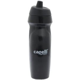 Capelli Sport Sports Water Bottle, Plastic Squeeze Water Bottle with Easy Open Nozzle and Grip Panels, Black, 18.5oz