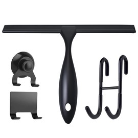 12'' Light Weight Stainless Steel Squeegee with 4 Pieces Set 1 Squeegee,1 Door Hook and 2 Adhesive Hooks (Black)