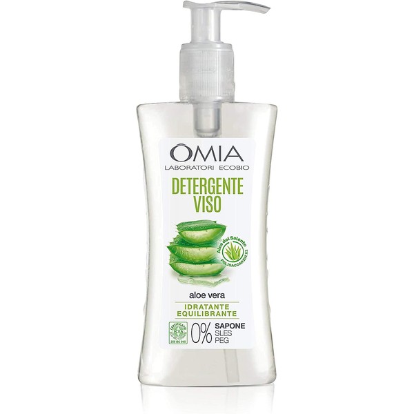 Omia Eco Bio Salento Aloe Vera Facial Cleansing Gel, Moisturizing and Balancing Make-up Remover for Normal and Combination Skin, Dermatologically Tested, Vegan Formula - 200 ml Bottle