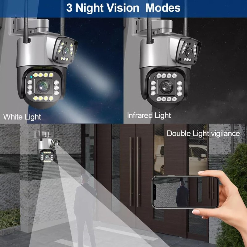 Dual Lens Outdoor PTZ WiFi Security Camera – 1080P/4MP Resolution,