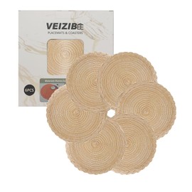 VEIZIBEE Coasters or Coffee Mat, Woven Round Placemats, 6 x 18 cm, Table Mats, Heat Resistant Braided Placemats, Washable Round Hand Woven Place Mats for Kitchen, Dining Table, European Style
