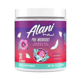 Alani Nu Suplemento en polvo preentrenamiento para energía, resistencia y bomba, hielo afeitado hawaiano, 30 porciones (el embalaje puede variar)     