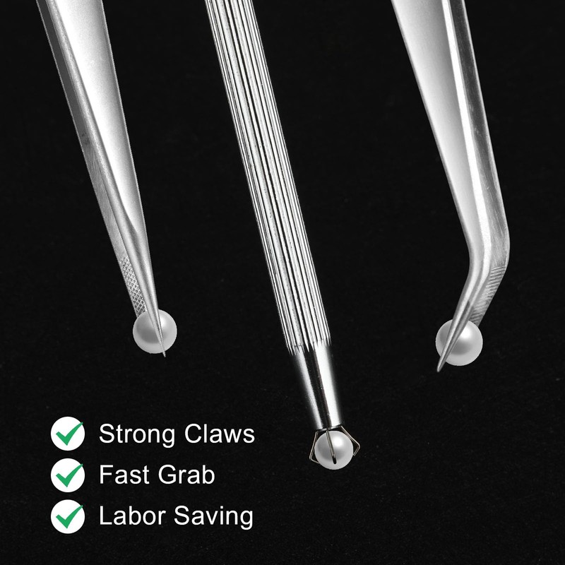 Bewudy 3Pcs Piercing Ball Grabber Tool Set, Diamond Tweezers Jewelers
