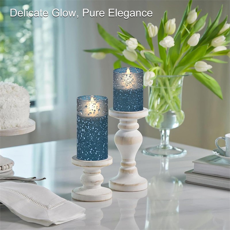 Blue Flameless Candles Set with Remote Control, Flickering LED Battery