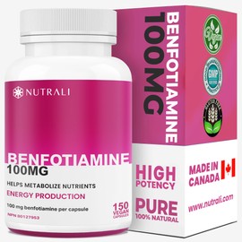 Nutrali New *BONUS SIZE* 150 capsules HIGHEST POTENCY Benfotiamine Complex C 100mg (Vitamin B1/ Thiamine), Increased Energy, Nerve Support, All-Natural, Vegan, Gluten Free. 5-month supply